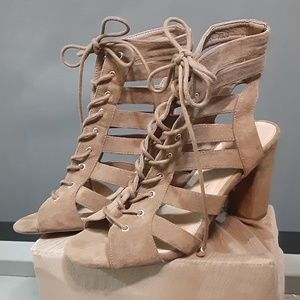 Cute Brown Open Toe Tie-up Heeled Sandals 9/9.5